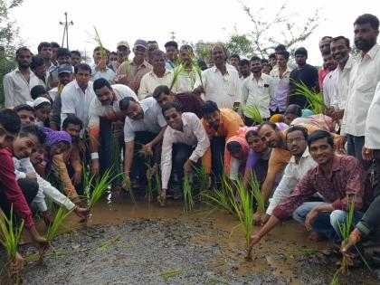 Movement by rice plantation on the road | रस्त्यात भात लावणी करून आंदोलन