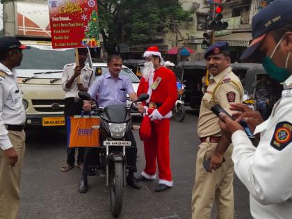  Awareness of traffic rules in Thane, Kalyan-Dombivli via Santa Claus | सांताक्लॉजद्वारे ठाणे, कल्याण-डोंबिवलीत वाहतूक नियमांची जनजागृती