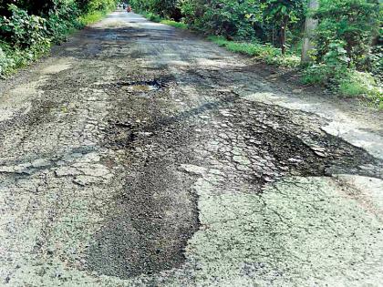 Peep pavement on VIP route | व्हीआयपी मार्गावर खड्डेचखड्डे