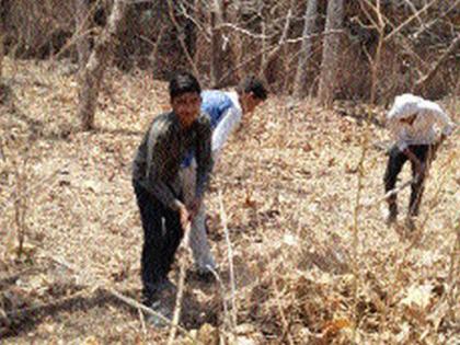 Cleaning of the fort at Chaugaon | चौगाव येथील किल्ल्याची सफाई