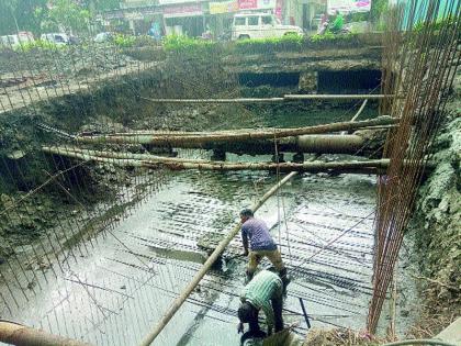  An underground drain breaks out at the entrance to the vegetable market | भाजीबाजार प्रवेशद्वारावर भूमिगत नाल्याला भगदाड