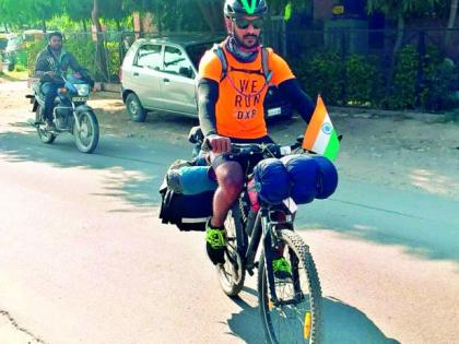 The youth's determination to circulate a bicycle circulation across the country | देशभर सायकलने फिरत शाकाहाराचा संदेश देण्याचा तरुणाचा संकल्प