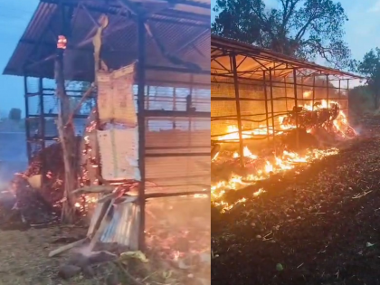 Lightning strike in field, 150 quintal onion burnt with power tractor | शेतात वीज कोसळली, पॉवर ट्रिलर टॅक्टरसह १५० क्विंटल कांदा जळून खाक