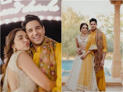 kiara advani sidharth malhotra shares unseen haldi pictures of wedding on valentines-day | Sidharth Malhotra, Kiara Advani : प्यार का रंग चढ़ा...! सिद्धार्थ-कियाराने शेअर केले हळदीचे फोटो