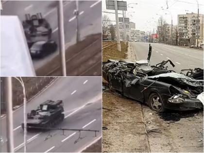 Russia Ukraine War Russian tank tramples ukraine car soul will tremble after watching painful video | Russia-Ukraine War: भयावह! रशियन टँकनं युक्रेनची कार चिरडली; VIDEO पाहून तुमचाही थरकाप उडेल