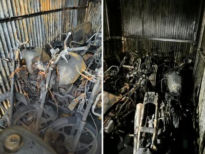 8 bikes from auto deal set on fire by unknown person, midnight incident on Khamgaon Shegaon Road | ऑटो डील मधील ८ दुचाकी अज्ञाताने पेटविल्या, खामगाव शेगाव रोडवरील मध्यरात्रीची घटना