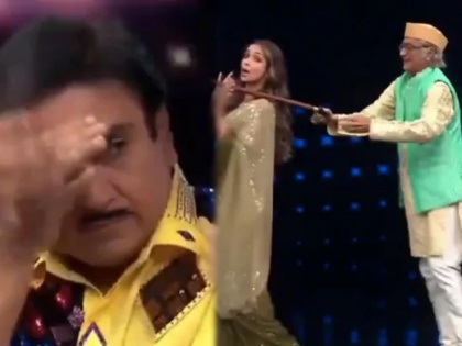 Malaika Arora dance with Bapu ji on stage Dilip Joshi aka Jethalal close his eyes video viral | VIDEO : मलायकासोबत 'बापू जी'ने केला असा काही धमाल डान्स, बघून जेठालालने बंद केले डोळे....