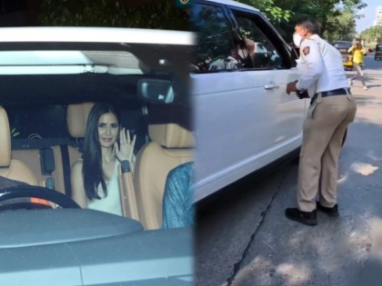 Katrina Kaif car stopped by traffic police know here what happened next video viral | VIDEO : ऐन लग्नाच्या धावपळीतच ट्रॅफिक पोलिसाने अडवली कतरिनाची कार, यूजर्स म्हणाले - मुंह दिखाई केली असेल....