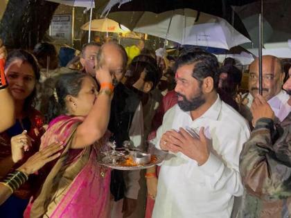 Eknath Shinde with 50 MLAs at Shakti Sthal thane | मुख्यमंत्री होताच पहिल्यांदाच एकनाथ शिंदे आमदारांसह ठाण्यात; शक्ती स्थळावर जोरदार शक्तिप्रदर्शन