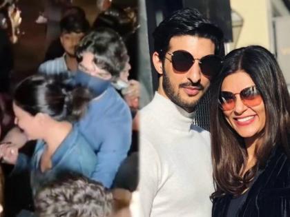 Sushmita Sen saved by ex boyfriend Rohman Shawl video gone viral | VIDEO : ब्रेकअपनंतर पुन्हा एकदा एक्स बॉयफ्रेन्डसोबत दिसली सुष्मिता सेन, गर्दीत त्याने घेतली अशी काळजी