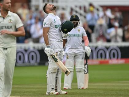 sa vs aus wtc final 2025: Aiden Markram's unbeaten century takes South Africa 69 runs away from World Test Championship | मार्करमचे झुंजार नाबाद शतक, दक्षिण आफ्रिका कसोटी विश्वविजेतेपदापासून ६९ धावांनी दूर, ऑस्ट्रेलिया बॅकफूटवर