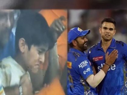  A video of a fan crying after Arjun Tendulkar of Mumbai Indians took the wicket of Bhuvneshwar Kumar in IPL 2023 is going viral  | हैदराबादचा पराभव अन् चिमुकल्याला अश्रू अनावर; लहानग्याचा रडतानाचा Video Viral