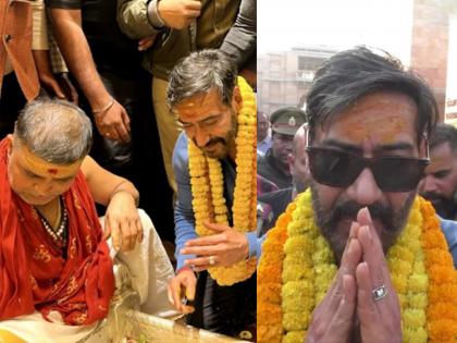 Ajay Devgn visited baba vishwanath temple in varanasi film shoot photos viral drishyam 2 | 'Drishyam 2' १०० कोटींच्या क्लबमध्ये सामील होताच Ajay Devgnनं घेतलं काशी विश्वनाथाचं दर्शन; म्हणाला-हर हर महादेव