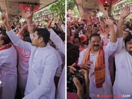 ganesh mahotsav 2024 aadesh bandekar and his son soham bandekar dance in lalbaugcha raja visarjan mirvnuk video viral on social media  | 'लालबाग राजा'च्या मिरवणुकीत आदेश बांदेकरांनी धरला ठेका; मुलगा सोहमही थिरकताना दिसला  