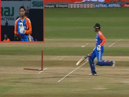 IND vs BAN 1st T20I Abhishek Sharma gets run out after miscommunication with Sanju Samson Watch Video | Abhishek Sharma २०० + स्ट्राइक रेटनं कुटत होता धावा, पण 'गडबड घोटाळा' झाला (VIDEO) 