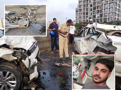 Two speeding cars collide on a flyover in Bhiwandi, a biker falls directly onto the road and dies tragically | भिवंडीत उड्डाणपुलावर दोन भरधाव कारचा अपघात, दुचाकीस्वाराचा थेट रस्त्यावर पडून दुर्दैवी मृत्यू Two speeding cars collide on a flyover in Bhiwandi, a biker falls directly onto the road and dies tragically | भिवंडीत उड्डाणपुलावर दोन भरधाव कारचा अपघात, दुचाकीस्वाराचा थेट रस्त्यावर पडून दुर्दैवी मृत्यू