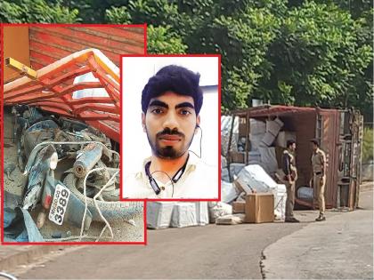 while overtaking, the container suddenly overturned on the bike rider in Aurangabad | समोर काळ आला होता पण...ओव्हरटेक करताना दुचाकीस्वारावर अचानक कंटेनर उलटला