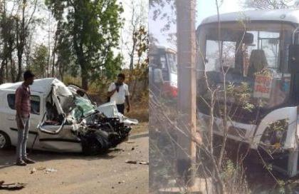 Travel-Alto car catastrophic accident, 2 killed | ट्रॅव्हल्स-ऑल्टो कारचा भीषण अपघात, २ ठार