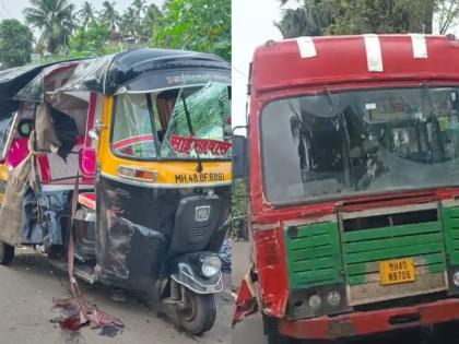 Bus hits auto-rickshaw in Arnala, woman passenger dies | अर्नाळा येथे बसची रिक्षाला जोरदार धडक, एका महिला प्रवाशाचा मृत्यू Bus hits auto-rickshaw in Arnala, woman passenger dies | अर्नाळा येथे बसची रिक्षाला जोरदार धडक, एका महिला प्रवाशाचा मृत्यू