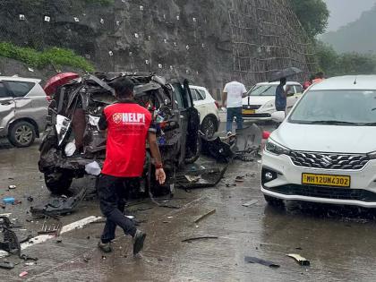 Container brakes fail, many vehicles collide, terrible accident on Mumbai-Pune highway | मुंबई-पुणे महामार्गावर भीषण अपघात! कंटेनरचे ब्रेक फेल, अनेक वाहने एकमेकांवर धडकली... Container brakes fail, many vehicles collide, terrible accident on Mumbai-Pune highway | मुंबई-पुणे महामार्गावर भीषण अपघात! कंटेनरचे ब्रेक फेल, अनेक वाहने एकमेकांवर धडकली...