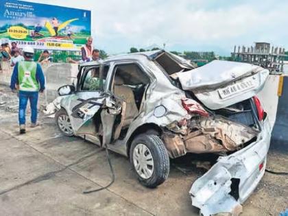 Mumbai couple killed in expressway container accident; Five vehicles hit; Five injured | एक्स्प्रेस-वेवर कंटेनरच्या अपघातात मुंबईचे दाम्पत्य ठार; पाच वाहनांना धडक; पाच जखमी