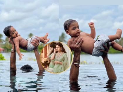 actress nayanthara and husband vignesh sivan recreates Baahubali iconic pose | सुप्रसिद्ध अभिनेत्रीच्या पतीने जुळ्या मुलांसोबत रिक्रिएट केली 'बाहुबली' पोज, खास फोटोशूट व्हायरल