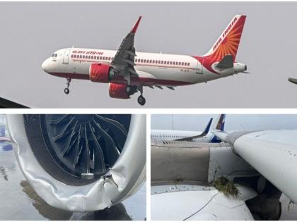 Three tires of Air India plane burst; plane skidded off runway due to rain while landing at airport | एअर इंडिया विमानाचे तीन टायर फुटले; विमानतळावर लँडिंगच्या वेळी पावसामुळे विमानाने धावपट्टी सोडली Three tires of Air India plane burst; plane skidded off runway due to rain while landing at airport | एअर इंडिया विमानाचे तीन टायर फुटले; विमानतळावर लँडिंगच्या वेळी पावसामुळे विमानाने धावपट्टी सोडली