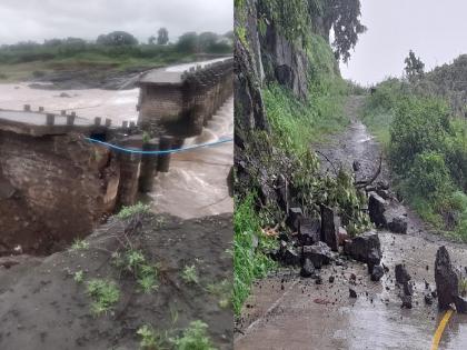 The dam on the Krishna river was washed away; Many villages in Satara district lost connectivity due to heavy rains | सातारा जिल्ह्यात जोर'धार'; कृष्णा नदीवरील बंधारा गेला वाहून, किल्ले अजिंक्यताराच्या प्रवेशद्वारासमोर दरड कोसळली