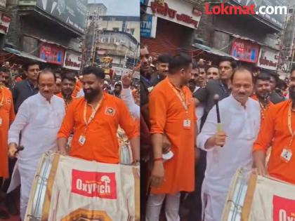 Pune Ganpati Festival Ajit Pawar participates in the Ganesh Visarjan procession in Pune, playing drums | Pune Ganpati Festival: पुण्यात गणेश विसर्जन मिरवणुकीत अजित पवारांचा ढोल वादनात सहभाग