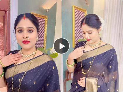 akshaya deodhar first makar sankrant after marriage looks beautiful in black saree | Akshaya Deodhar : पाठकबाईंचा संक्रांत लुक पाहिलात का ?काळ्या साडीत खुललं सौंदर्य