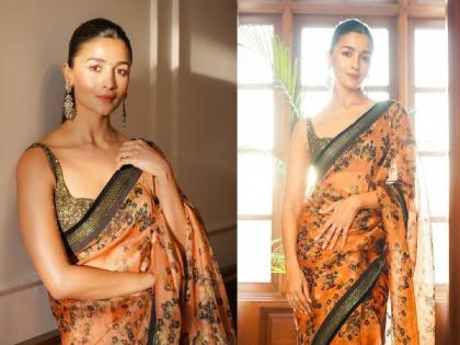 alia bhatt wore sabyasachi mukherjee designer organza saree for the promotion of rrr movie | RRR च्या प्रमोशनसाठी तब्बल ७२ हजारांची साडी; जाणून घ्या आलियाच्या साडीचं वैशिष्ट्य