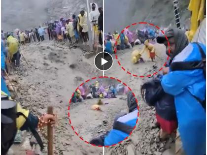 Mudslide on Baltal track One pilgrim dead and 8 injured Amarnath Yatra suspended | चिखलात पडून महिला यात्रेकरुचा मृत्यू,८ जखमी; भूस्खलनामुळे अमरनाथ यात्रा स्थगित