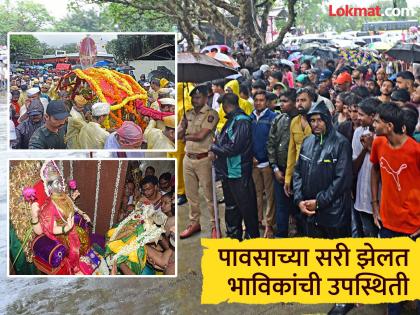 On the occasion of Panchami during the Navratri festival Ambabai from Kolhapur met Trimboli Devi | Navratri २०२५: पाऊसधारांच्या साक्षीने झाली अंबाबाई-त्र्यंबोलीची भेट