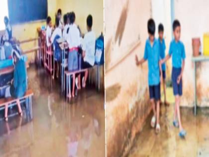 Leaky roof, wet walls... Tell me how to learn now; The poor condition of Ambernath Municipal Corporation's school; The plight of the students | गळके छत, ओल्या भिंती... सांगा आता शिकायचं कसं; अंबरनाथ नगरपालिकेच्या शाळेची दुरवस्था; विद्यार्थ्यांचे हाल