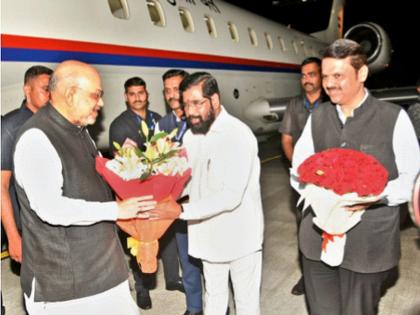 Amit Shah's discussion with Shinde-Fadnavis regarding 'Mission 45', strategy decided to loosen Vajramut | ‘मिशन ४५’बाबत अमित शाहांची शिंदे-फडणवीस यांच्याशी चर्चा, वज्रमूठ सैल करण्याची ठरली रणनीती