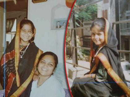 bigg boss marathi fame actress amruta deshmukh shared her childhood photos | नाकात नथ अन् डोक्यावर पदर, फोटोतील या चिमुकलीला ओळखलं का? अभिनेत्रीने गाजवलंय 'बिग बॉस'चं घर