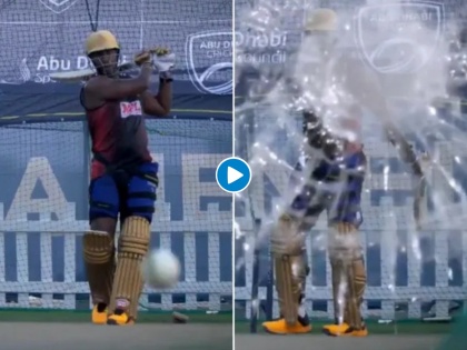 IPL 2020: KKR’s Andre Russell sounds warning alarm ahead of Mumbai Indians clash, Watch Video | OMG : KKRच्या फलंदाजाची तुफान फटकेबाजी, कॅमेराची काचच फोडली; MIला धोक्याचा इशारा, Video