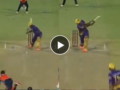 MLC 2023 : Andre Russell muscles jaw-dropping 108-meter six, ball lands in parking lot, Video | विराटनेही एवढा बेक्कार हाणला नव्हता; आंद्रे रसेलने पाकिस्तानी हॅरीस रौफचा चेंडू दूर भिरकावला