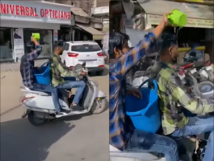 Viral Video: Bathing on a running scooter; 'Desi Jugaad' in summer, watch video | Viral Video: धावत्या स्कूटीवर आंघोळ; कडक उन्हापासून वाचण्याचा 'देशी जुगाड', पाहा Video