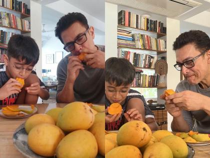 Aamir Khan tasted mango with his son Azad, from which users trolled; But why ...? | आमिर खानने आपला मुलगा आझादसोबत घेतला आंब्याचा आस्वाद, त्यावरूनही यूजर्सने केलं ट्रोल; पण का...?