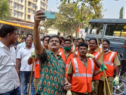 Participation of Film Actors in Swachhta Abhiyan organized by P South Division | पी दक्षिण विभाग आयोजित स्वच्छता अभियानात चित्रपट अभिनेत्यांचा सहभाग