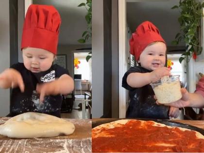 This toddler chef is giving culinary goals with his cooking skills -SRJ | चिमुकला रमलाय किचनमध्ये; जगातल्या सर्वात लहान शेफचा सोशल मीडियावर धुमाकूळ