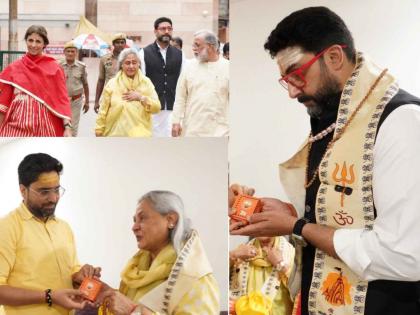 Abhishek Bachchan took darshan at Kashi Vishwanath Temple along with Jaya Bachchan and Shweta | बच्चन कुटुंबाने घेतलं काशी विश्वनाथचं दर्शन, ऐश्वर्याच्या गैरहजेरीने पुन्हा चर्चांना उधाण