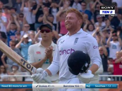 ENG vs NZ 2nd Test : 100 in just 77 balls for Johnny Bairstow, ODI batting before tea and T20 batting after tea, becomes the 2nd fastest England batsman to score a century in Test cricket   | ENG vs NZ 2nd Test : १ चेंडूच्या फरकाने १२० वर्षांपूर्वीचा विक्रम वाचला; Jonny Bairstow कसोटीत ट्वेंटी-२० स्टाईल खेळला! 