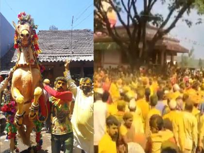 Balumama palanquin ceremony in Adamapur in excitement; Bursting of Bhandara, horse dance and presence of thousands of devotees | आदमापुरात बाळूमामांचा पालखी सोहळा उत्साहात; भंडाऱ्याची उधळण, अश्व नृत्य अन् भाविकांची मोठी गर्दी