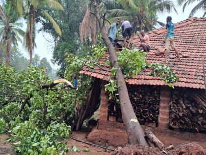 Stormy rain in Banda area Sindhudurg, relief work of local villagers without waiting for government system | Sindhudurg: बांदा परिसरात वादळी पावसाचा तडाखा, शासकीय यंत्रणेची वाट न पाहता स्थानिक ग्रामस्थांचे मदत कार्य