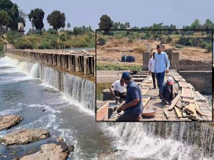 Dam work on the Krishna River in Sangli, which has become dangerous, is underway | अखेर सांगलीतील कृष्णा नदीवरील धोकादायक बनलेला बंधाऱ्याचे काम सुरू