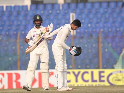 IND vs BAN, 1st Test : Maiden Test hundred by Shubman Gill 110 (152), Cheteshwar Pujara scored a Test century after 1,443 days and 52 innings, India also declare with a 512 run lead.  | IND vs BAN, 1st Test : १४४३ दिवसानंतर चेतेश्वर पुजाराचे शतक, शुबमन गिलची सेंच्युरी; भारताचा डाव घोषित  