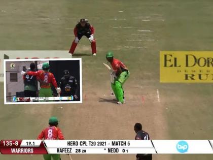 CPL 2021 : Hafeez was out of the crease when dwayne Bravo was going to bowl and then he decided to stop but didint Mankad, Video | CPL 2021 : ड्वेन ब्राव्हो पाकिस्तानी फलंदाजाशी असं काही वागला की होतेय सर्वत्र चर्चा, Video