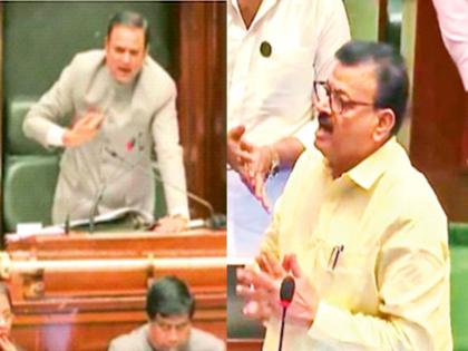 Battle over gestures and language; Heavy fighting in the Legislative Assembly Maharashtra | हातवारे अन् भाषेवरून रणकंदन; विधानसभेत जोरदार खडाजंगी